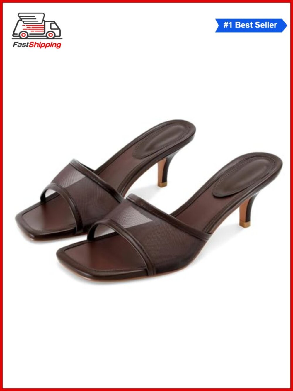 ✨ Kitten Heel Sandals Square Open Toe Slip On Mule Dress Shoes for Women